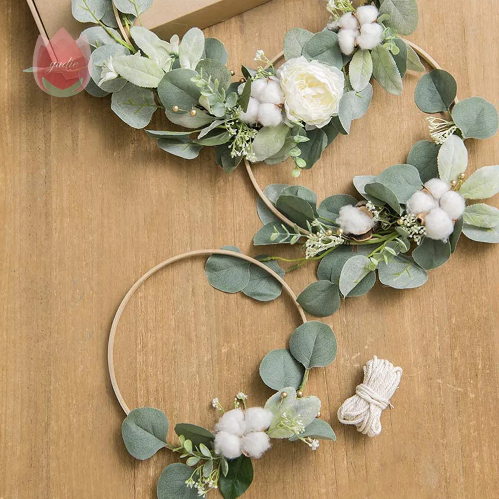 Diy Garlands Home Decor Bamboo Ring Wooden Circle Round Hoop Eucalyptus Hanging Artificial Flower Plant Style Wedding | Дом и сад