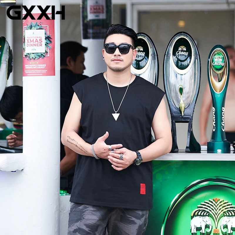 GXXH новые летние 100% хлопковые однотонные топы майки для мужчин размера плюс бренд