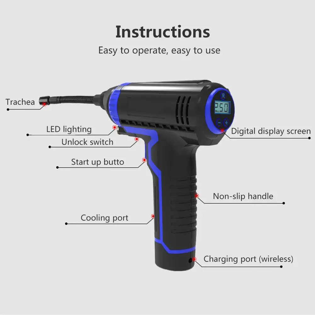 

Car Inflatable Pump USB Charging Cordless Handheld Intelligent Digital Display LED Smart Car Air Compressor Pump for Motor Truck