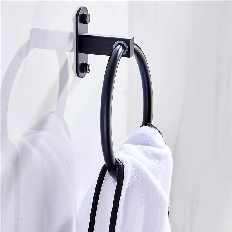 

Matte Black Finish Aluminium Wall Mounted Towel Ring Bathroom Accessories Round Towel Holder Bathroom Towel Rack Hanger