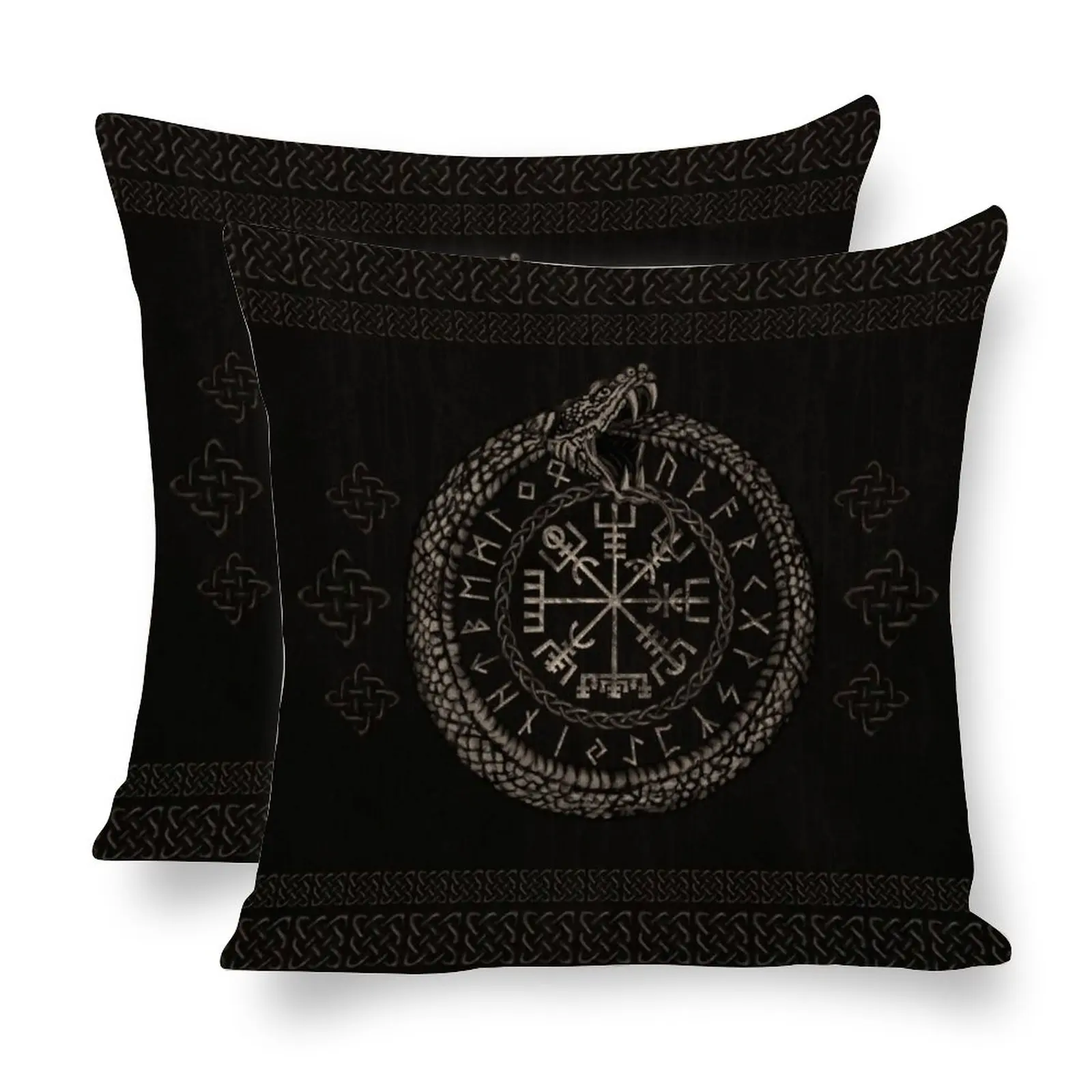 

Наволочка для подушки Vegvisir Ouroboros Runes, льняная декоративная наволочка в стиле бохо с викингом на молнии, 45 × 45 см, подарок