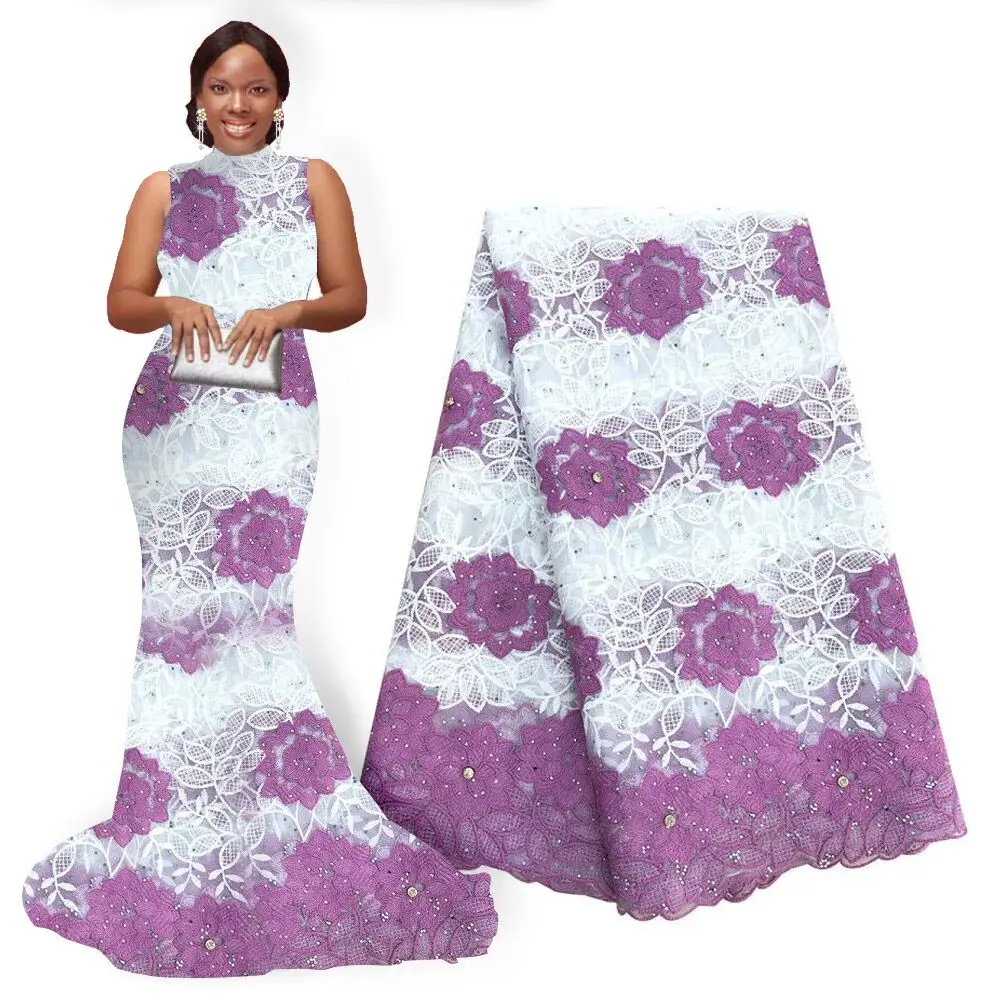 Элегантный бордовый вино оптовая продажа Свадебный нигерийский кружевной ткани