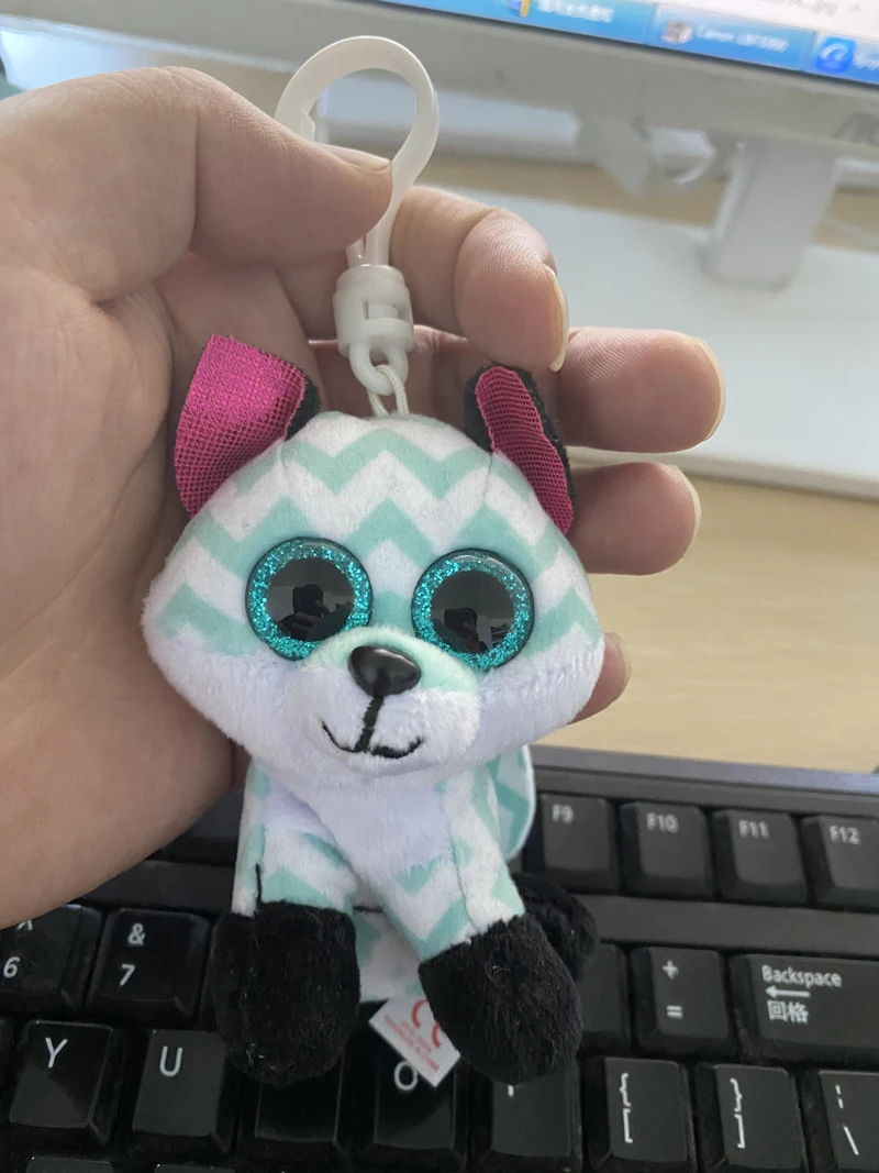 Плюшевая игрушка-брелок Ty с большими глазами небесно-голубая лиса 10 см | Игрушки и