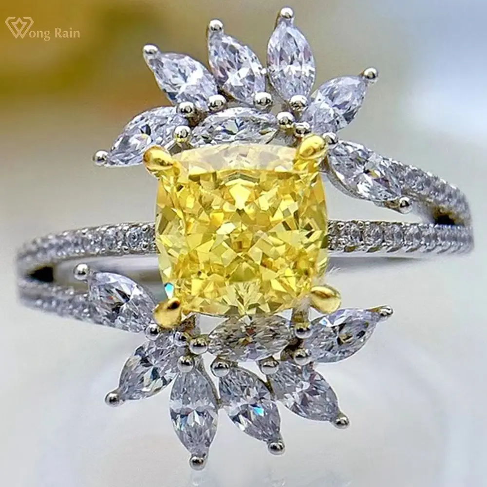 

Wong Rain, 100% Стерлинговое Серебро 925 пробы, 1 карат, созданное Moissanite, цитрин, драгоценный камень, гипербола, кольцо для свадебной вечеринки для же...