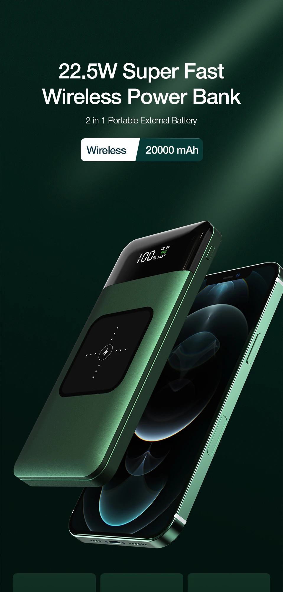 power bank 10000mah GENAI Wireless Charger Power Bank 20000mAh Fast Charging Portable Charger Powerbank for Smartphone External Battery Rechargeable mini power bank
