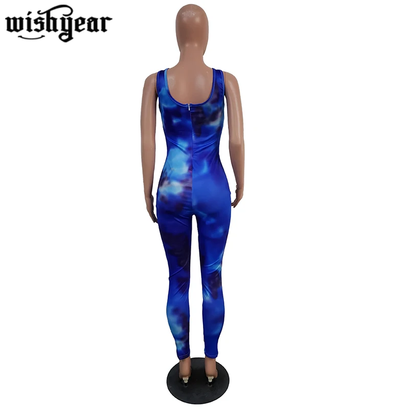 

Tie Dye Print Strap Jumpsuit Fitness Sporty Sexy Night Club Party One Piece Outfits Slim Overalls Romper