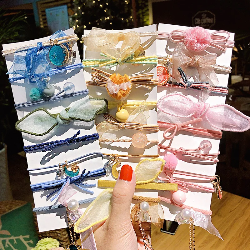 Резинки для волос с бантом женские эластичные геометрическим узором 9 шт./компл. |