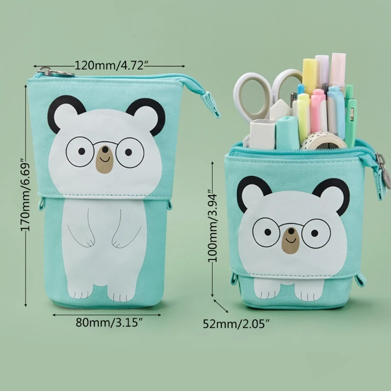 

Transformer Stand Store Pencil Holder Canvas Telescopic Pencil Cases Cartoon Zipper Pencil Pouch Dual-Use Stand Pen Case
