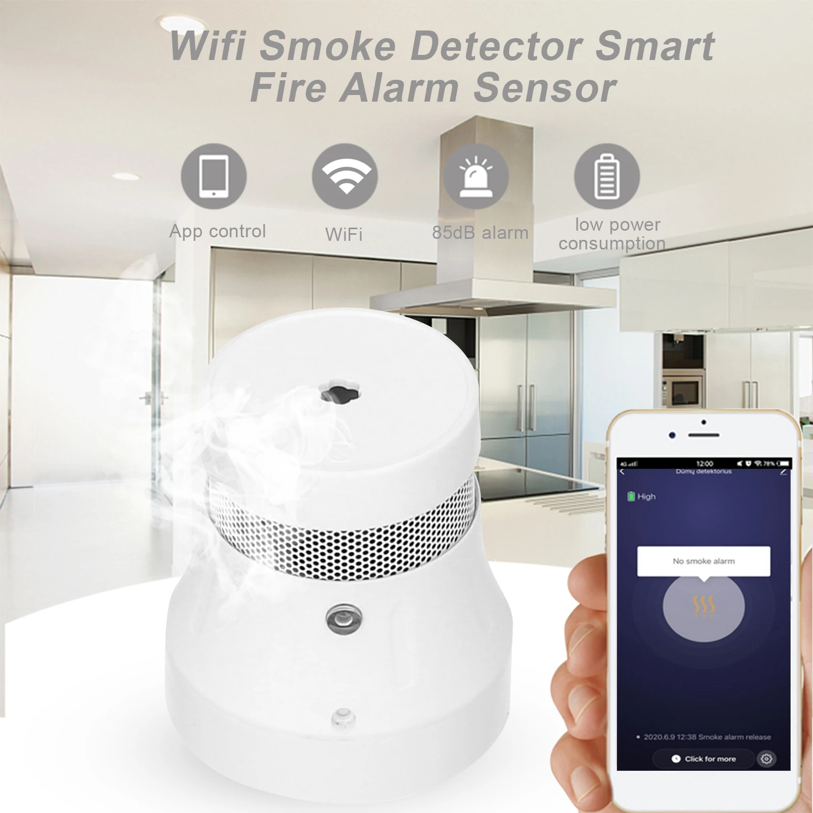 

Standalone Photoelectric Smoke Alarm Independent Smoke Detector High Sensitive Fire Protection Sensor Home Kitchen/Store/Hotel