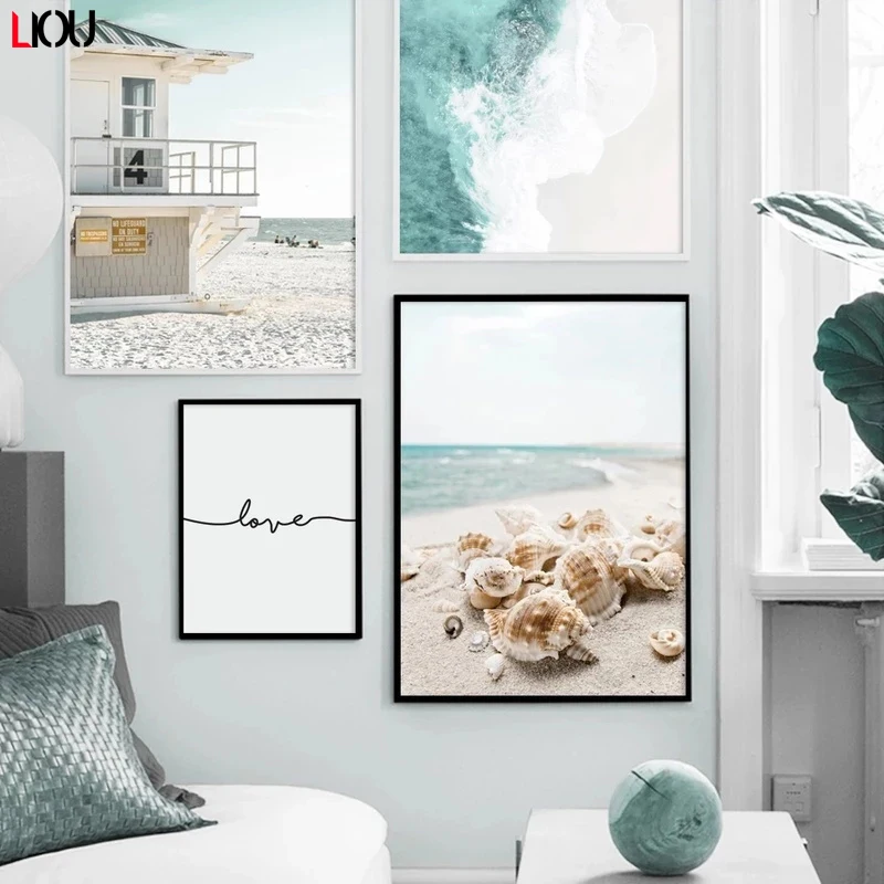 Starfish Shell Beach Car Sailboat Coconut Tree Nordic Posters And Prints Art Canvas Painting Wall Pictures For Living Room Decor | Дом и сад