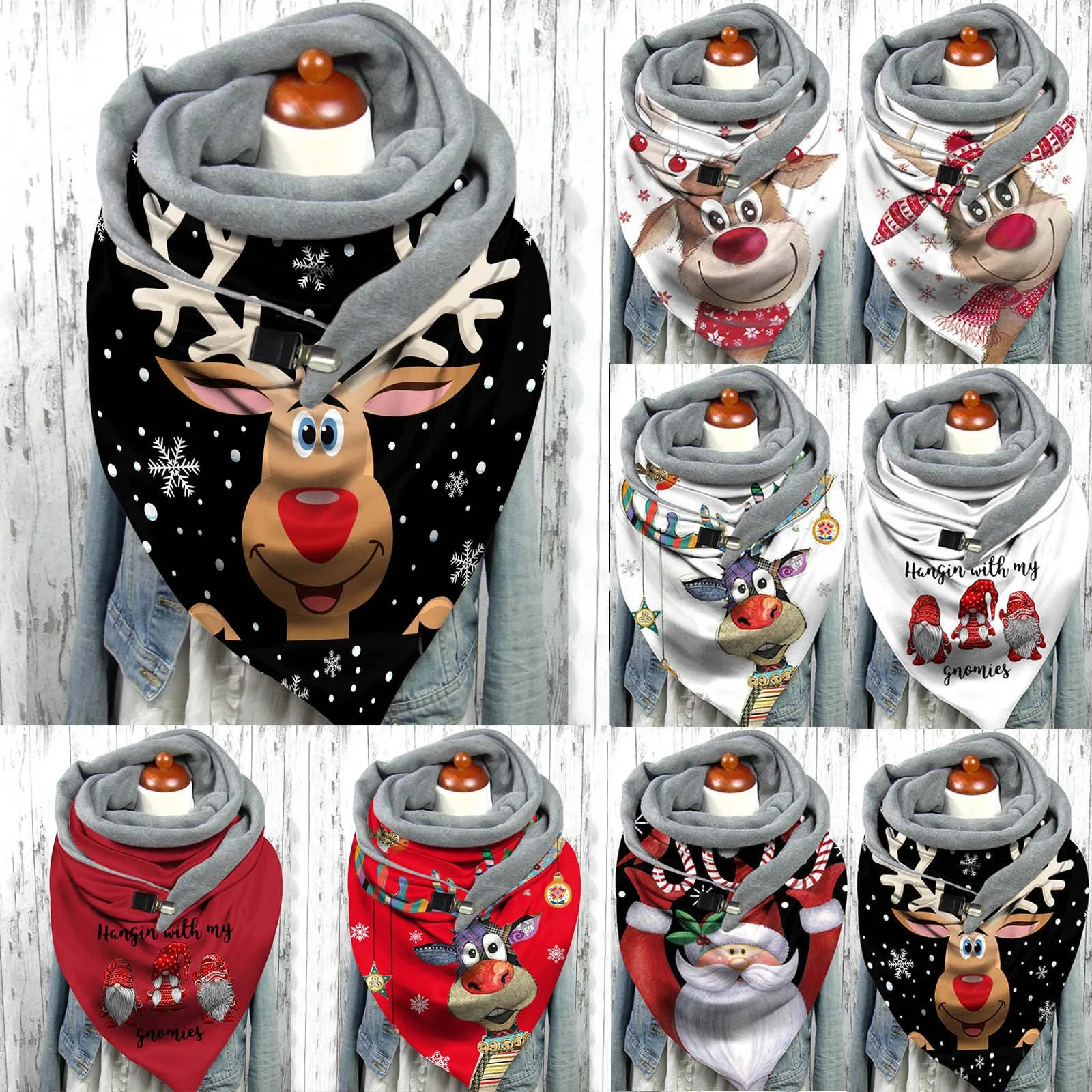 

Women Scarf Winter Fashion Printing Christmas Print Button Szalik Fashion Casual Soft Wrap Casual Warm Scarves Long Shawls