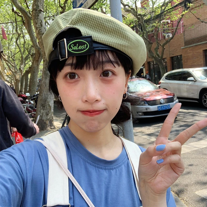 Берет Foux женский клетчатый полосатый в японском стиле с надписью дизайнерские