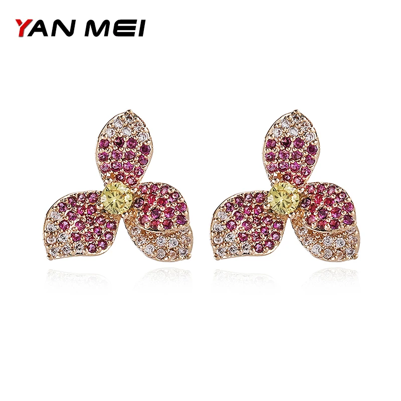 Женские серьги гвоздики YANMEI новые модные с кристаллами и цирконием