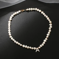 real freshwater pearl necklace choker for women alphabet a z shell letter initial buckle gold color pendant jewelry gift new