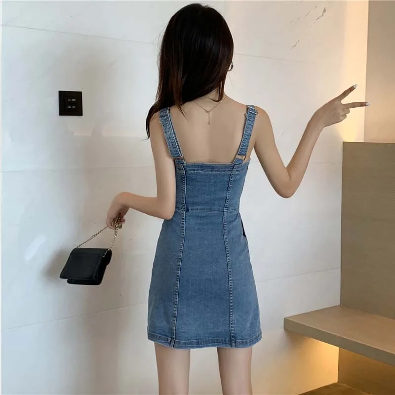 Джинсовое платье 2020 летнее тонкое милое джинсовое на бретелях женский