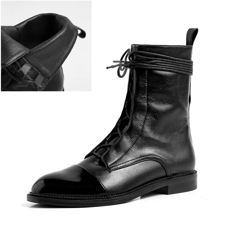 black cow leather Xiuningyan/Модные женские Ботинки martin; женские ботильоны из натуральной кожи на шнуровке; Осенняя Базовая женская обувь из мягкой кожи ручной работы - Цвет: black cow leather