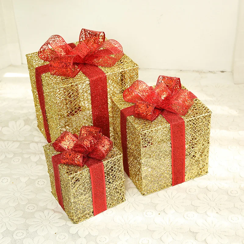 

Christmas Gift Box Lamp Three-piece Set With Battery Box Holiday Light String Warm White Christmas Led Wrought Iron Decor Scen