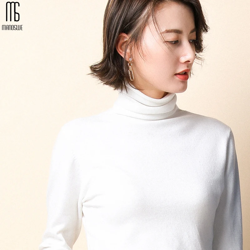 Manoswe Christmas Sweaters For Family Winter Woman Sweater Knitting Pullovers 2019 Long-sleeved Solid Color Turtleneck Jumper 