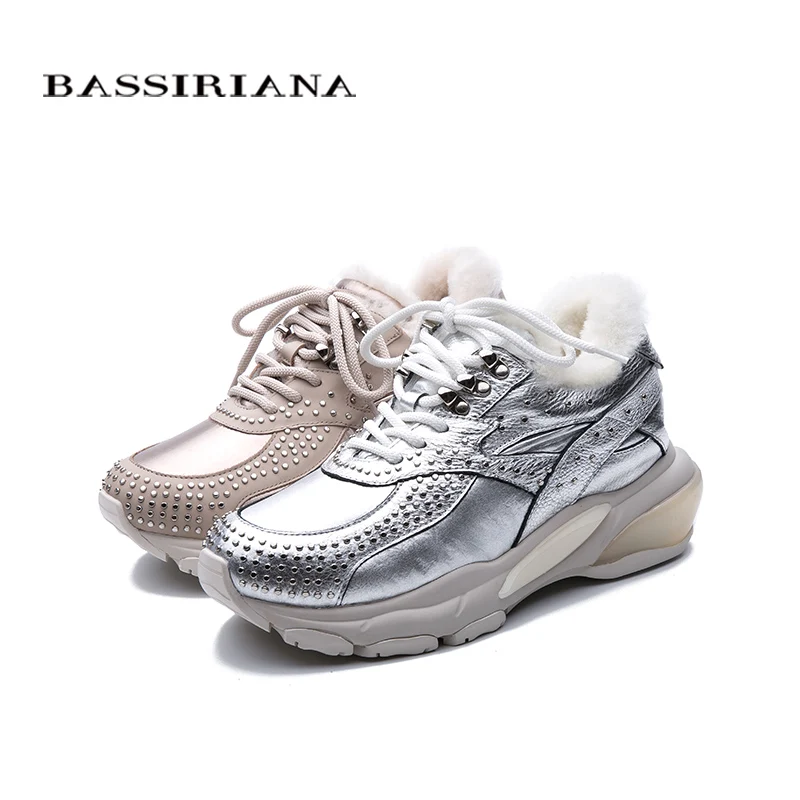 BASSIRIANA2019 зимняя теплая обувь повседневная на платформе женская мода кожа из