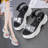 summer thick soled big rhinestone sandals women transparent pvc sandals fashionable sexy lightweight soles street shooting