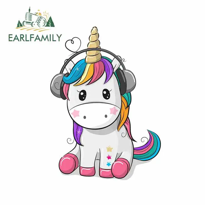 

EARLFAMILY, 13 см x 9,5 см, для милого единорога, слушая музыку, автомобильные Стикеры, самодельные Стикеры, автомобильные аксессуары, индивидуальная креативная наклейка