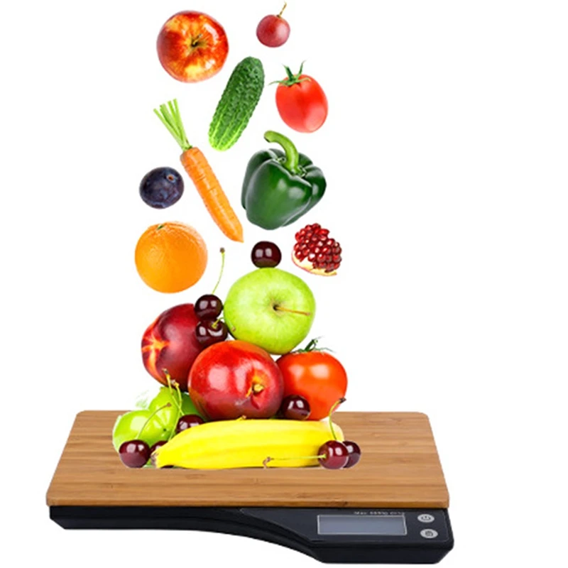 B&aacute;scula de cocina de bamb&uacute;, balanza ambiental de madera para alimentos, b&aacute;scula electr&oacute;nica LED para el caf&eacute; del hogar, b&aacute;scula para hornear 5KG/1G-4