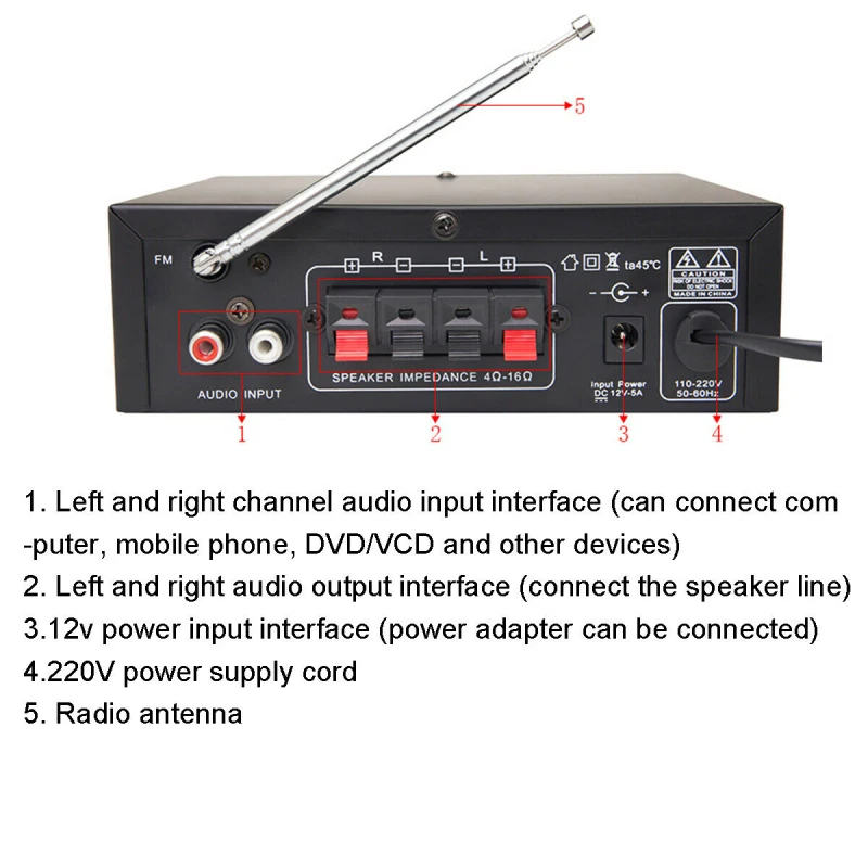 Hi Fi Bluetooth совместимый усилитель мощности для автомобиля/домашнего кинотеатра