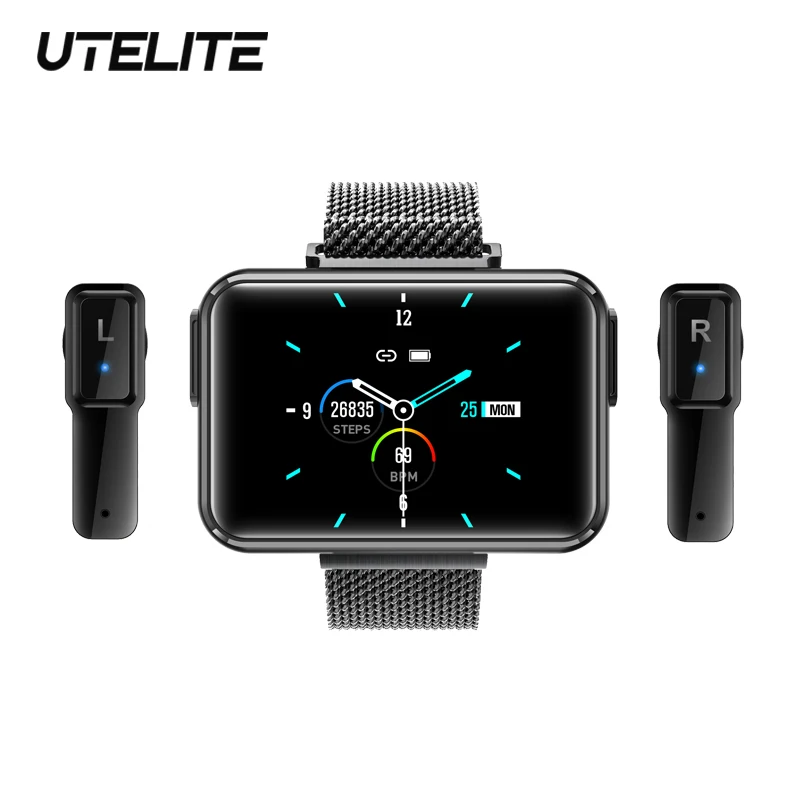 

Умные часы 2 в 1 UTELITE T91, беспроводные наушники TWS, мужские часы, большой экран 1,4 дюйма, BT 5,0, звонки, музыка, спортивные Смарт-часы