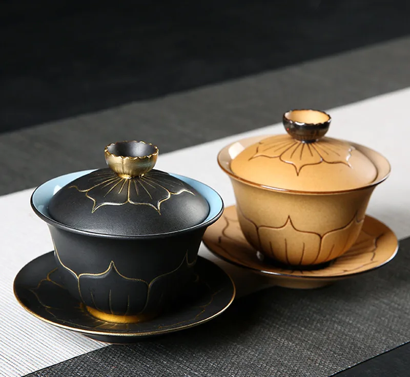 Фарфоровые чайные чашки Gaiwan расписанные вручную Lotus Ceramics креативный чайный набор