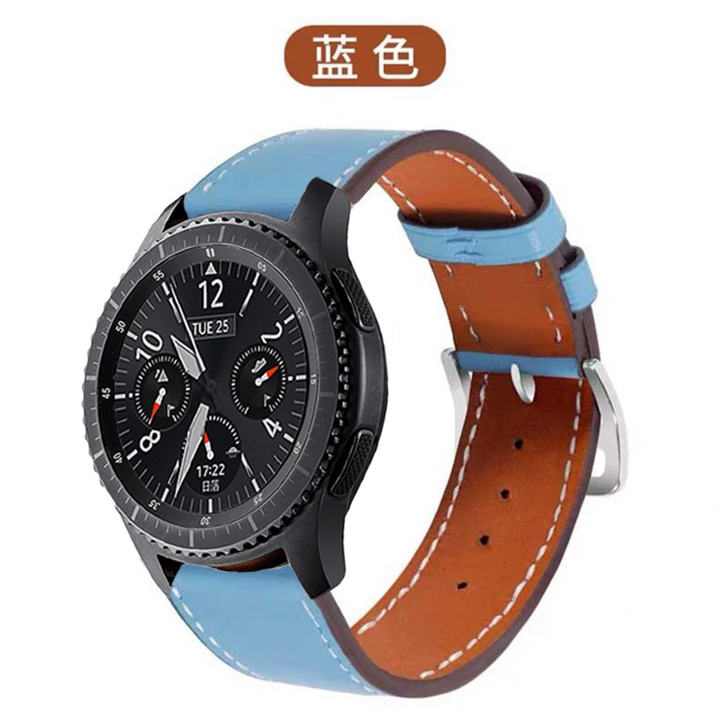 Синий Кожаный ремешок для samsung gear Sport S2 S3 Classic Frontier для Galaxy Watch 42 мм 46 мм ремешок 22 мм быстрая замена ремешков - Цвет ремешка: Синий