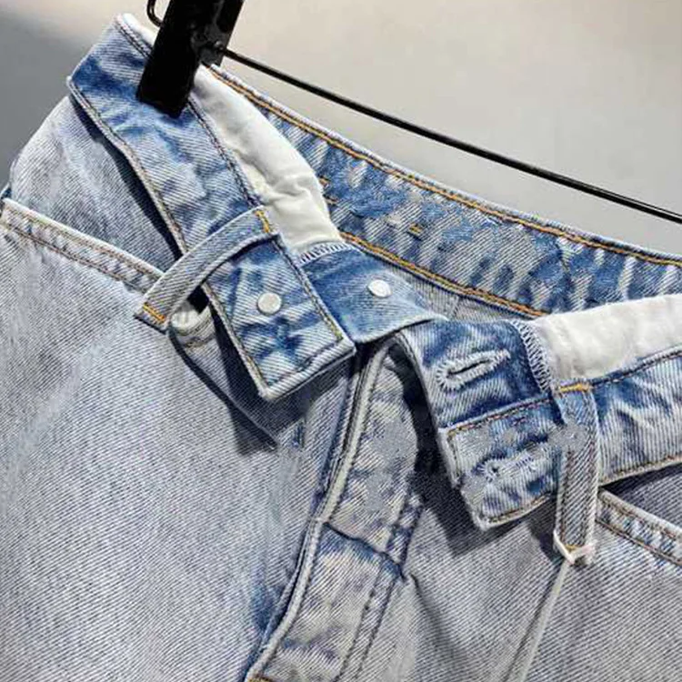 

2021 Summer Aw High Waist Turn Up Waist Hemming Was Thin Frayed Denim Shorts Wide Leg Pants Washed Hot Pants