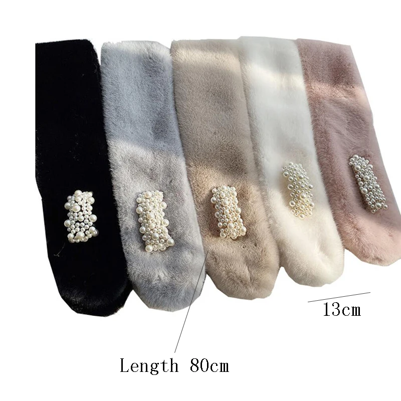 

Women Winter Warm Scarf Fashion Pearl Plush Bib Scarves Thicken Imitation Rabbit Fur Scarf Winter Shawl Plush Neck Warmers