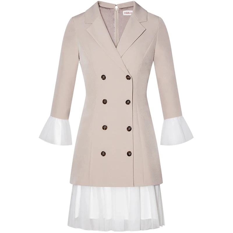 Осеннее двубортное платье YIGELILA платье-трапеция с отложным воротником офисное