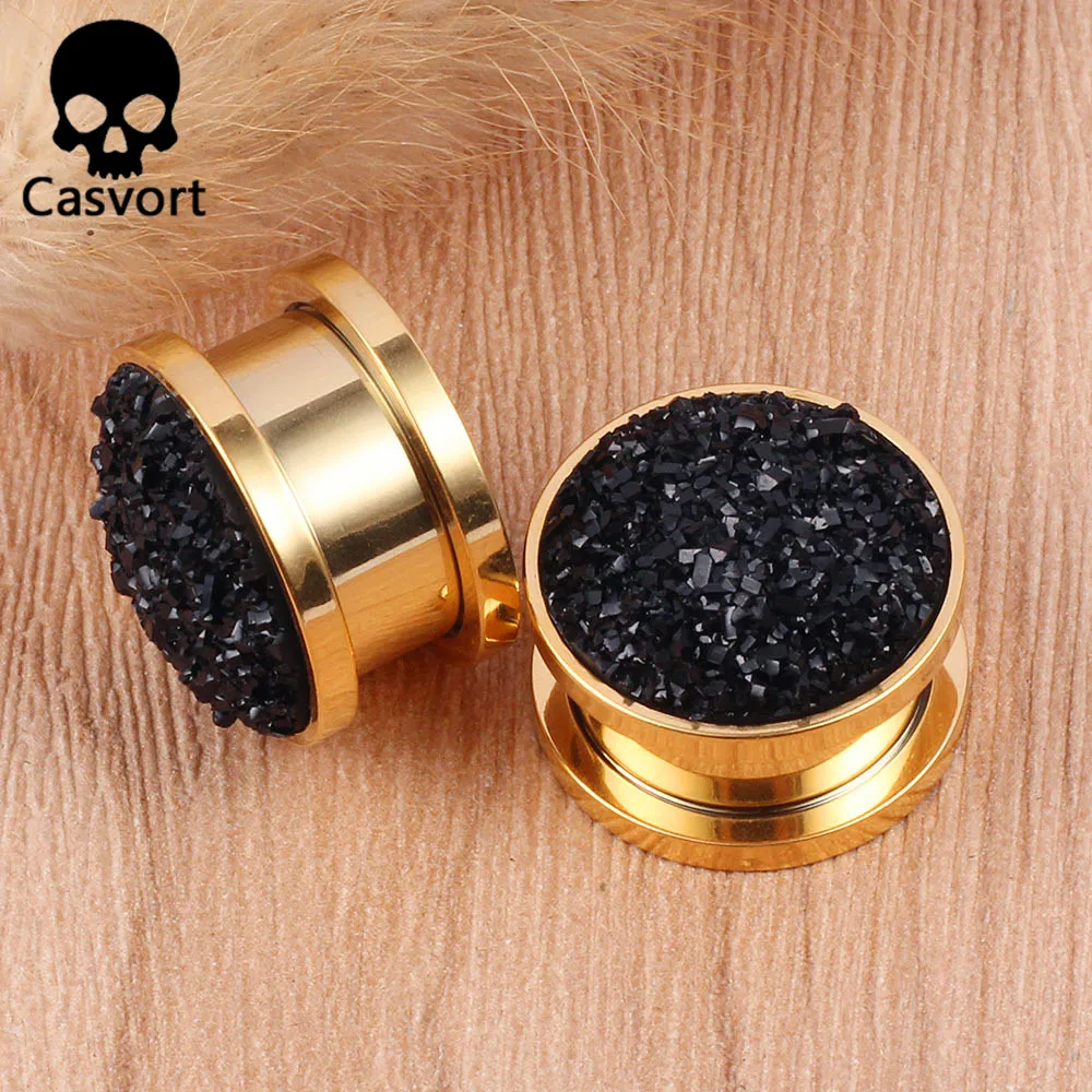 Casvort, 2 шт, Новое поступление, модные, смоляные, каменные, золотые, ушные пробки, туннель, ювелирные изделия для тела, пирсинг, ушные измерительные приборы, расширитель, пара, распродажа