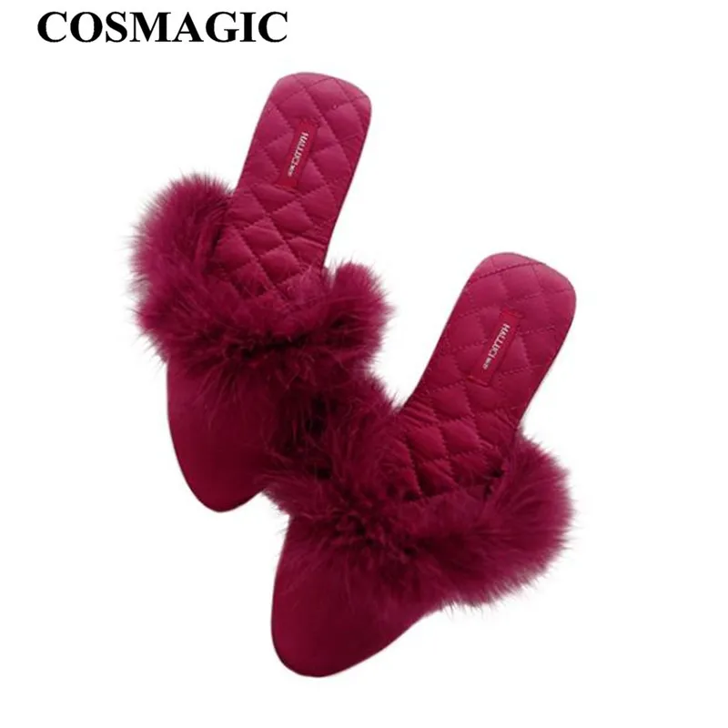 Женские шлепанцы с перьями COSMAGIC легкие шелковые вечерние домашние тапочки