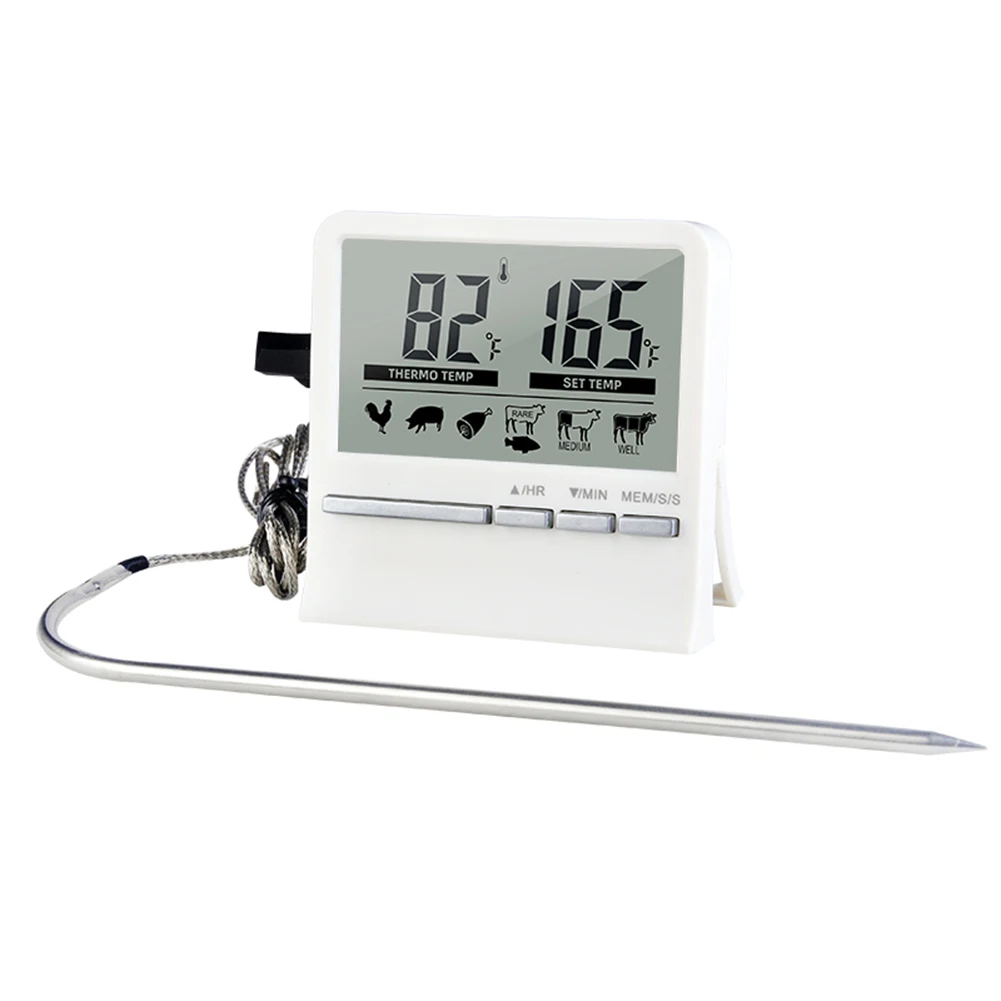 

Digital BBQ Meat Thermometer Grill Oven Thermometer with Timer Stainless Steel Probe Cooking Kitchen Temperature Measurement