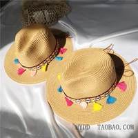 2021 summer straw woven womens ethnic hat handmade mens sun hat cowgirl tassel decoration casual beach hat panama