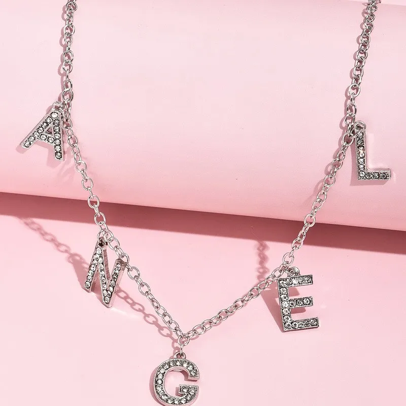 

Necklace Jewelry Punk Personality Fashion Rhinestone Letter Necklace Women Gothic Statement Necklace Gifts Bijoux Chain