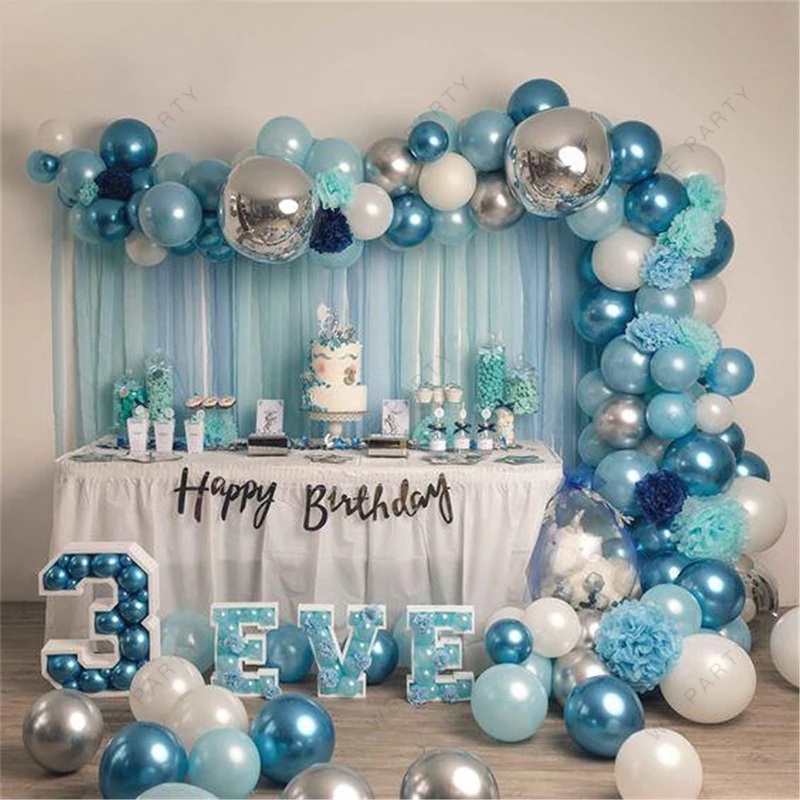 

94pcs Blue White Silver Metal Balloons Garland Gold Silver Confetti Balloon Arch Birthday Baby Shower Wedding Party Decor