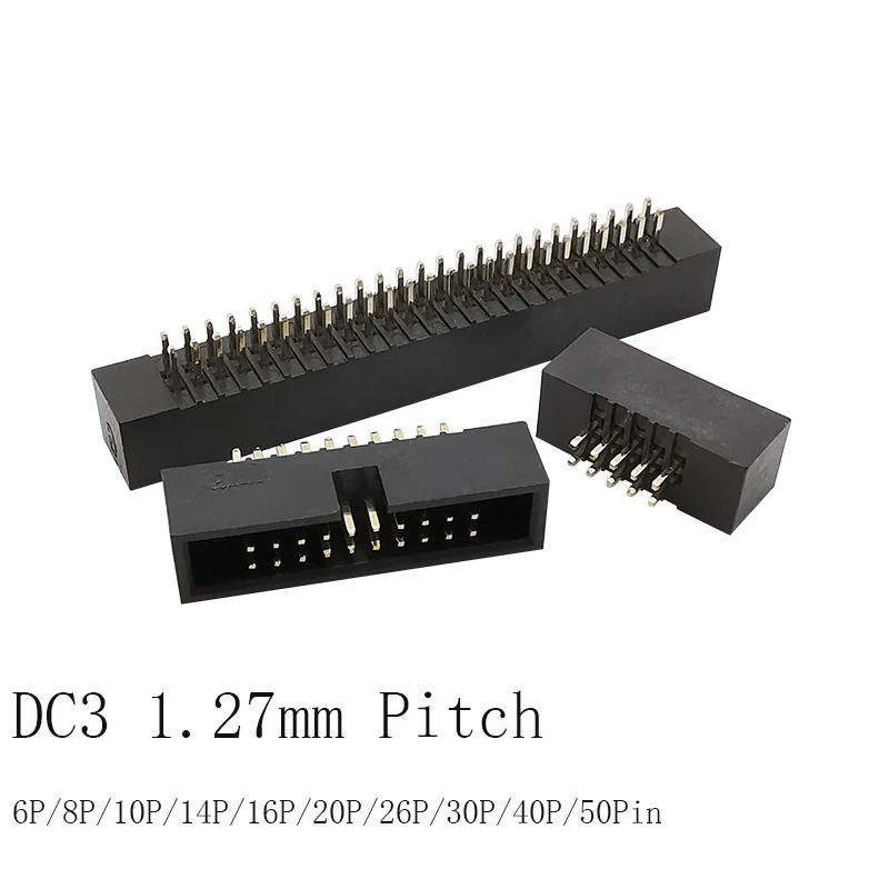 10Pcs/lot DC3 1.27mm Pitch Straight Pins FC Cable Socket IDC Box Header Connector 6P/8/10/14/16/20/26/30/40/50Pin Black - купить по