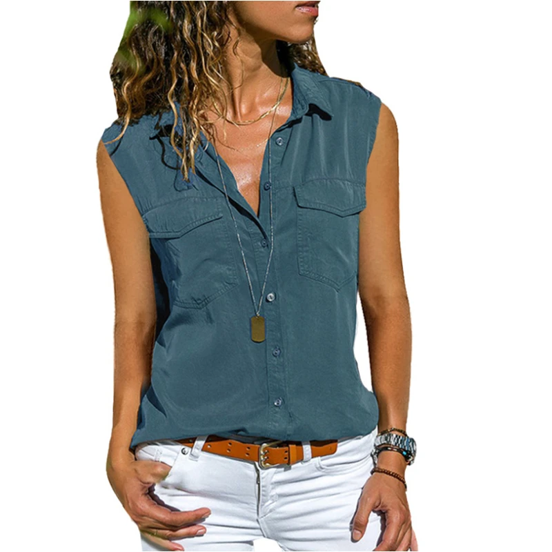 

Женская блузка без рукавов, с V-образным вырезом, на пуговицах