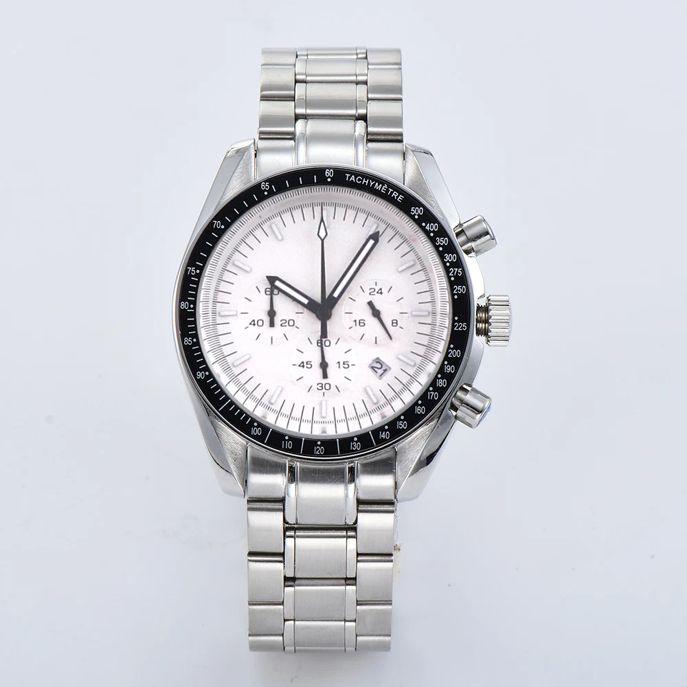 Часы с хронографом 40 мм светящиеся стрелки японский VK кварцевый черный циферблат