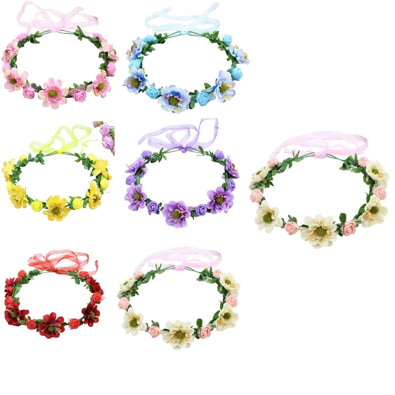 

Bohemian Handmade Rose Flower Crown Headband Wedding Festival Beach Hair Wreath Sweety Girls Holiday Garland Headpiece