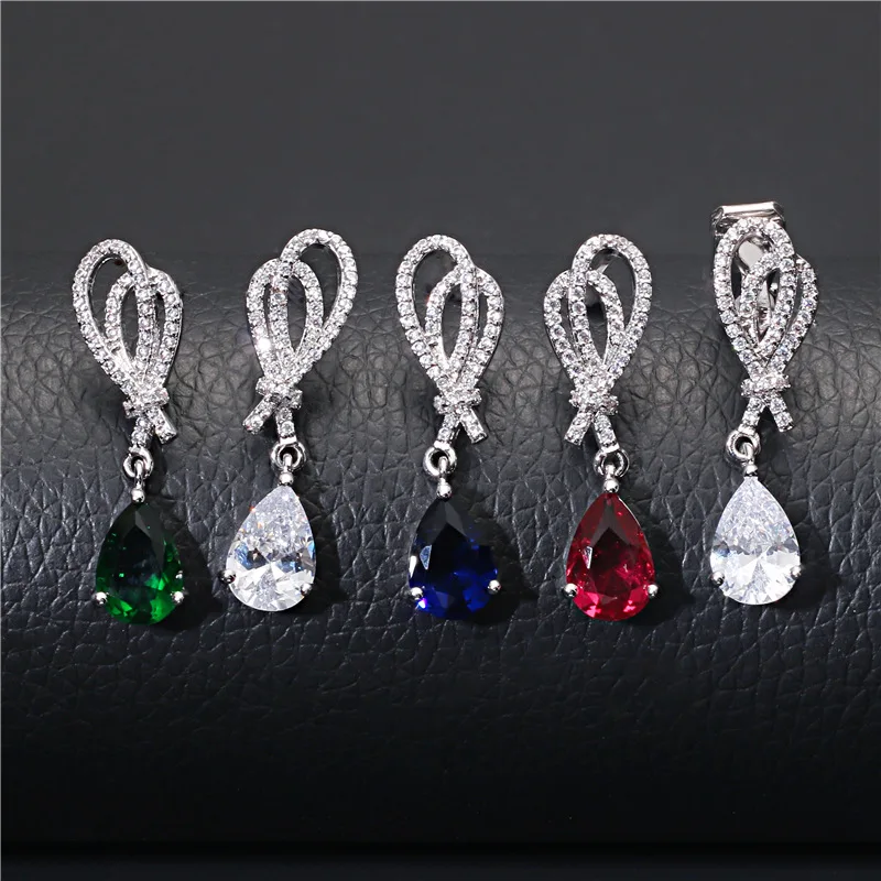 Новинка высокое качество кубический цирконий бант серебряный цвет висячие