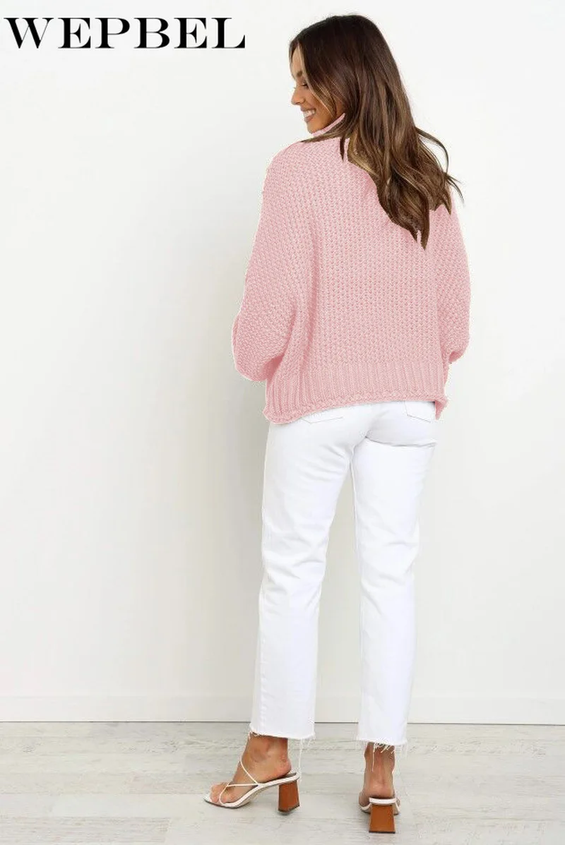 

WEPBEL Knitwear Winter Pullovers Sweaters Women Autumn Thick Turtle Neck Loose Sweater Jumper