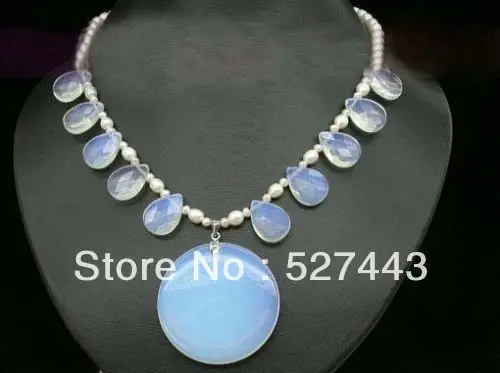 

Wholesale fast New fashion beautiful Moonstone & pearl necklace 18 " AAA