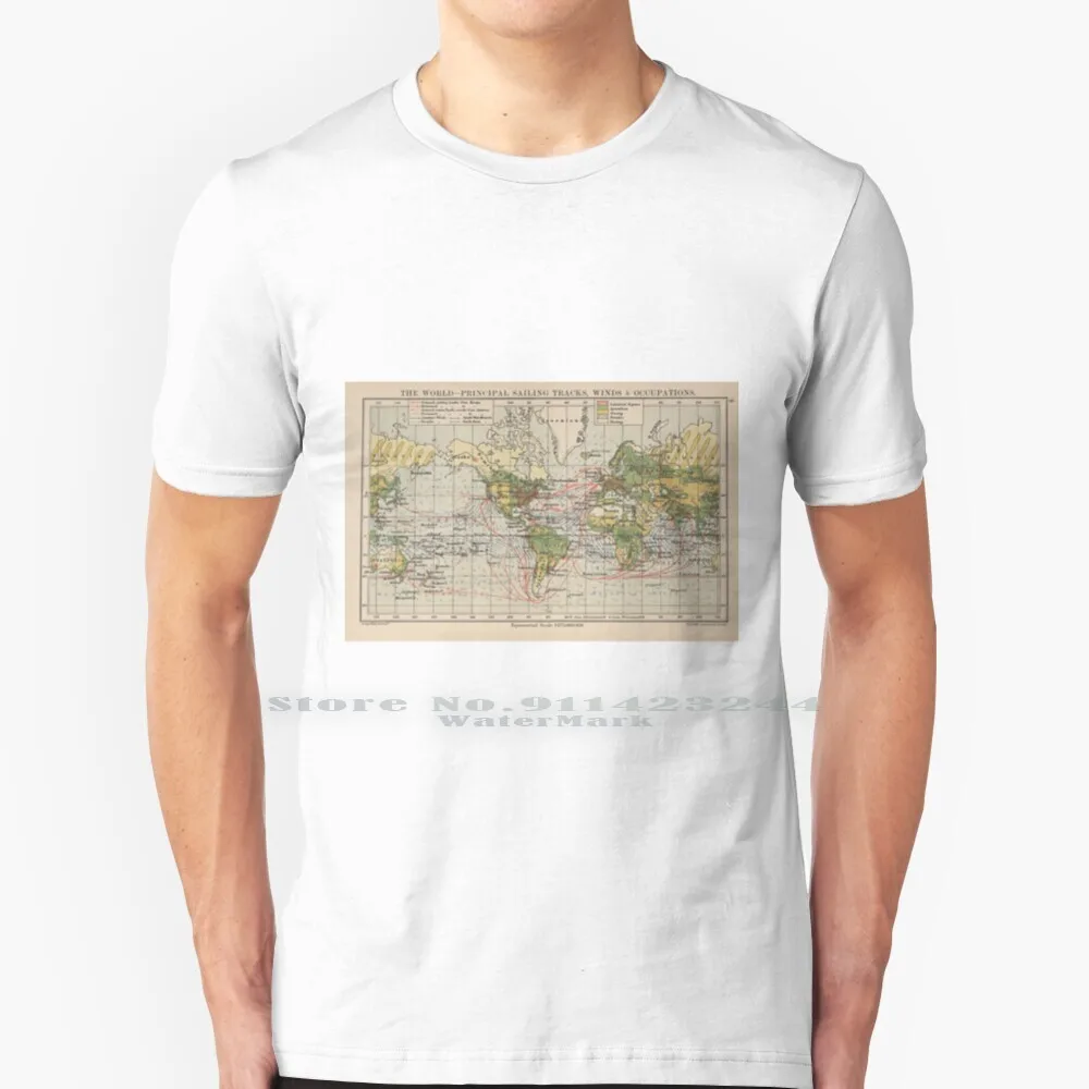 

Vintage World Sailing Routes Map ( 1914 ) T Shirt 100% Pure Cotton Map Of The World Old World Map Vintage World Map Historical