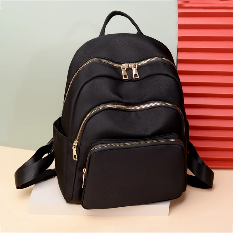 Повседневный Рюкзак из ткани Оксфорд для женщин черные водонепроницаемые