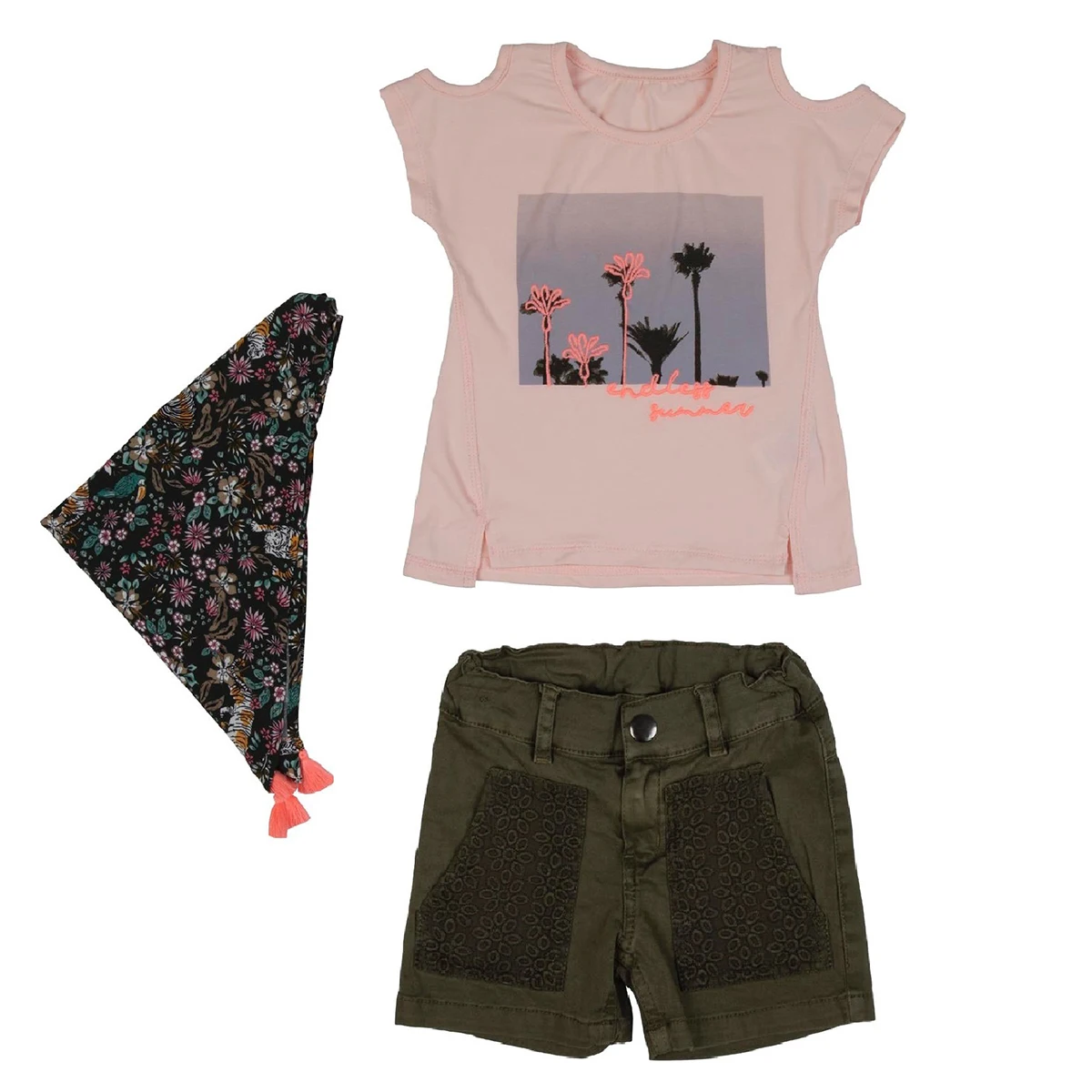 

Bebepan Jungle T-Shirt Shorts Scarf Set Girl