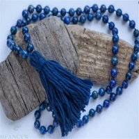 6mm lapis lazuli 108 beads tassel mala necklace handmade monk veins bless chain unisex gemstone wrist hot chakas buddhism energy